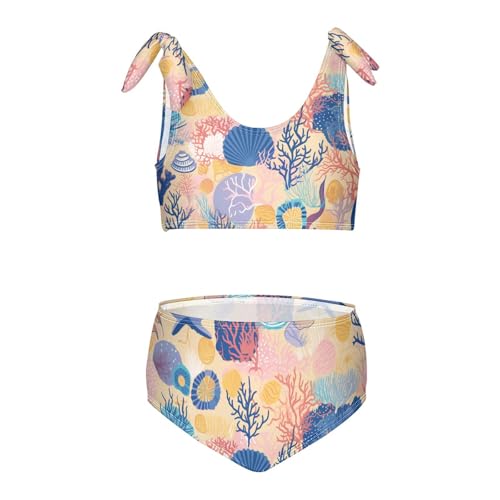 KLL Sea Ocean Animals Corals Seaweeds Shells Sand Girls 2 Piece Bikini Sets Quick-Dry Beach Swimsuit Swimsuit