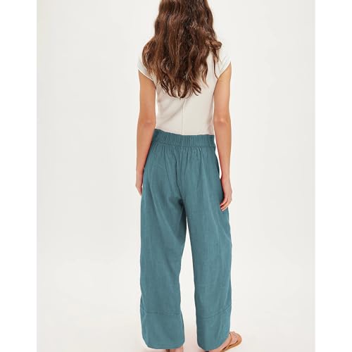 Linen Pants for Women Cotton Baggy Boho Casual Palazzo Pants Wide Leg Long Lounge Trousers with Pockets(Blue, M)2