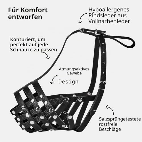 CollarDirect Pitbull Hundemaulkorb Leder Amstaff Maulkörbe Staffordshire Terrier Sicherer Korb (Schwarz)