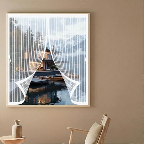 Mosquitera para Ventana 98 x 94 cm Varios Tallas, Cierre Automático, No Requiere Herramientas, Mantiene El Aire Fresco Cortina Antimosquitos para Todas Las Ventana, Blanco