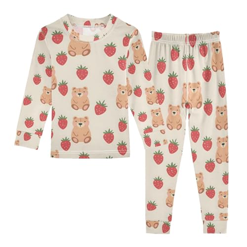 ALAZA Bear Fruit Animal Strawberry Pajamas Long Sleeve Sleepwear 2-Piece Pajama Set
