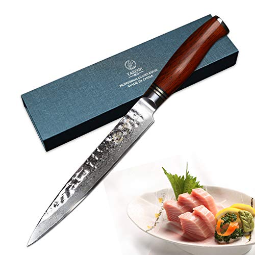 YARENH Cuchillo Damasco 20 cm - Cuchillo Cocina de Acero de Japoneses Damasco & Mango de Madera Dalbergia - Cuchillos de Cocina Profesionales HTT-Serie
