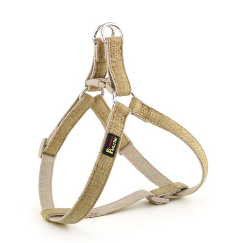 Plutus Pet Cotton Hemp Step in Dog Harness, Sustainable, Lightweight and Escape-Proof, Quick Fit Dog Harness for Puppy Small Medium and Large Dogs, Khaki, S