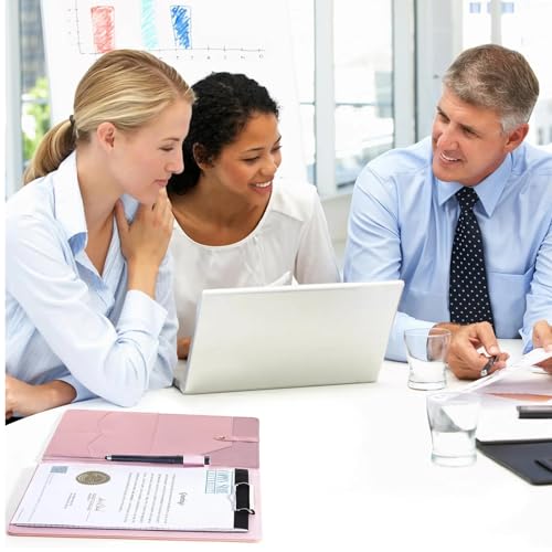 portfolio folder padfolio with a4 clipboard pu leather portfolio clipboard business binder writing clip board organizer for legal documents business card men women pink