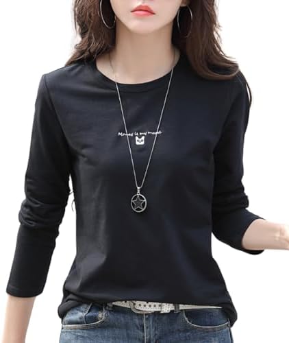 C&amp;CL Women's Stretch Cut and Sew Cat T-shirt, Cotton, Long Sleeve, Casual, Spring, Spring, Autumn, Autumn Clothing Top, Red (JP, Alphabet, XL, Wine Red)