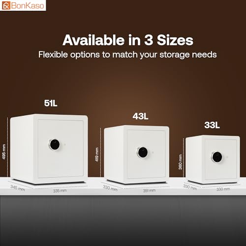 Image of BonKaso 51L Smart Security Safe | Fingerprint PIN Key Access | Adjustable Shelves | Heavy-Duty Metal | Built-in Alarm | Large Capacity Home Office Safe