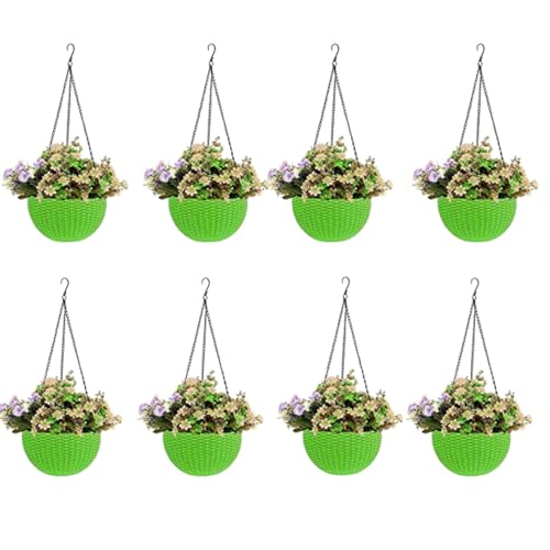 Image of Go Hooked Hanging Plastic Pot | Green | Diameter 7.1 Inch | Height 4.8 Inch | Thickness 3 mm | Chain Length 13 Inch Approx. | 8 Pieces