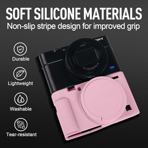 Image of Easy Hood Case for Sony DSC-RX100 IV V VI VII DSLR Camera, Silicone Camera Case Lightweight Soft Carrying Cover with Removable Lens Cover (Pink)