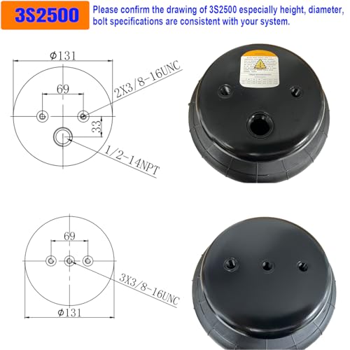 image for Elifecenter 2 Pcs Triple Bellow Air Suspension Bags 2600 lbs Airbags 1