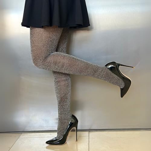 Image of Leg Avenue Women's stretchy High Waist Lurex Shimmer Tights With Metaillic Fiber Shine