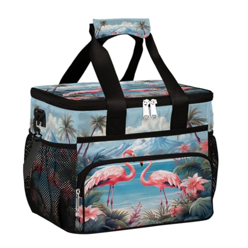 Mexpekil Lonchera térmica reutilizable a prueba de fugas, flamencos, palmeras, flores, picnic, bolsa para el almuerzo, para mujeres y hombres, trabajo, camping, playa, oficina, 24 latas de 15 litros