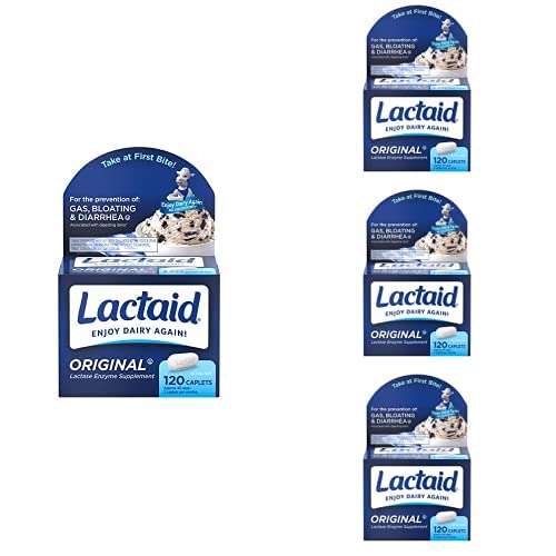 Lactaid Original Strength Lactose Intolerance Relief Caplets with Natural Lactase Enzyme, 120 ct (Pa