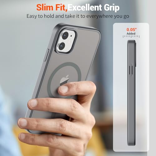 Image of SUPFINE Magnetic for iPhone 11 Phone Case (Compatible with MagSafe) (Military Grade Drop Protection) Slim Translucent Matte Shockproof with Anti-Fingerprint Phone Case,Gray