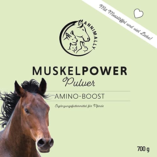 Annimally Muskelaufbau Pulver für Pferde 700g mit Sojaprotein, Lysin, Carnitin, Threonin, Methionin - Amino Zusatzfutter für die Stärkung der Muskulatur beim Pferd - Alternative zu Liquid