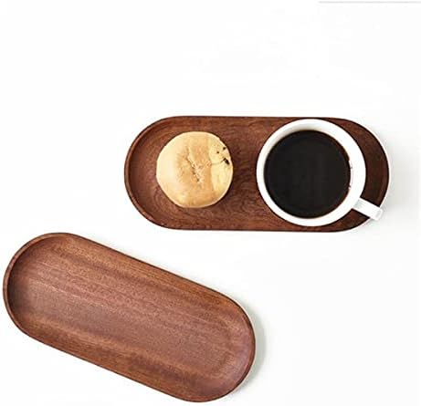 Miniatura 5 de Juego de 2 mini bandejas para servir joyas y monedas, bandeja ovalada de madera natural para postres, plato pequeño de queso de madera, bandeja