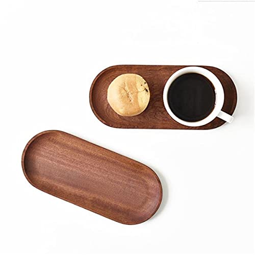 Mini Serving Tray For Jewellery Key Coin Set Of 2, Oval Natural Wood Dessert Cup Tray, Small Wooden Cheese Plate, Tableware Decorative Tray (2) #TOP4