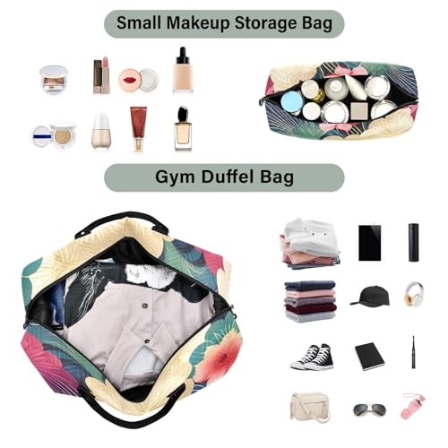 Large Travel Duffel Bag, Color Flower Sports Tote Gym Bag, Shoulder Weekender Overnight Bag for Women Men, Carry On Luggage with Toiletry Bags4