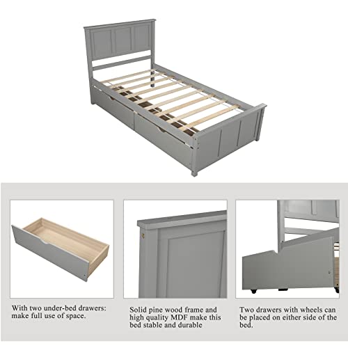 Twin Bed With Drawers,Wood Platform Bed Frame With Headboard And Footboard Wooden Captain Bed For Boys, Girls, Kids, Teens, Gray #TOP3