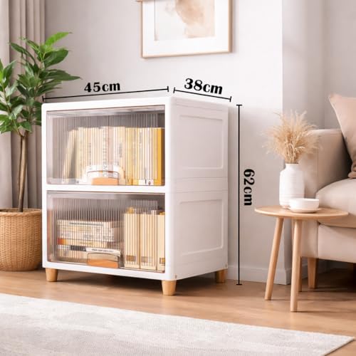 Image of URBAN LUXY Foldable Plastic Rack for Storage /Kitchen Cupboard /Sturdy Wardrobe for Clothes /Multipurpose Storage Organizer /Closet for Bedroom /Living Room /Laundry (Big Cupboard Rack -Transparent, 2PCS)