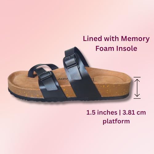 Image of Women's Genuine Leather Slippers | Comfort Sandals | Cushioned Suede Footbed | Anti-Skid Cork Sole | Flip Flips for Everyday Use