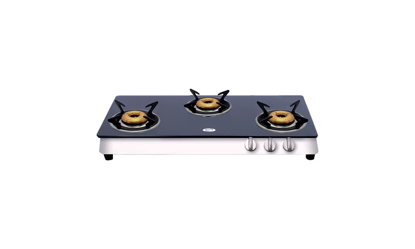 Jyoti 3 Burner Glass Top Gas Stove (Jyoti 319 SS Body Black Glass Non