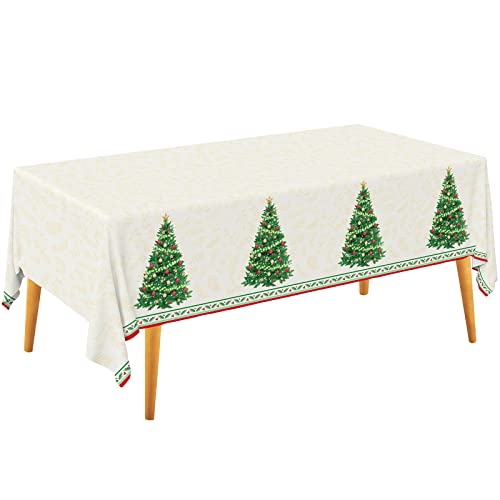 Gatherfun Christmas Table Decorations, Christmas Tree Disposable Tablecloth Waterproof Plastic Rectangular Table Cover for Merry Christmas Party Supplies, 3 PCS, 54 X 108 inch