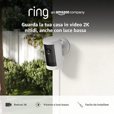Ring Videocamera esterna Plus plug-in (Outdoor Camera Plus Ultimo modello) Video 2K grandangolare Videocamera di sicurezza wireless fai-da-te | Prova gratuita di 30 giorni piano d’abbonamento Ring