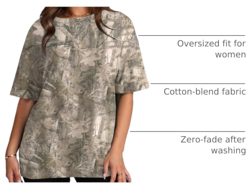 Image of MSBESYOR Camo Shirt for Women Maple Leaf Print Short Sleeve Crewneck T-Shirts Summer Oversized Tee Shirts Streetwear