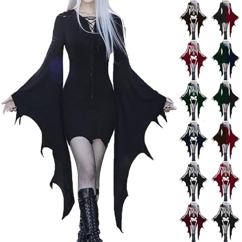 Generic Halloween Costumes Woman 2024,Sexy Vampire scream Bodycon Mini Dress Batwing Sleeve Masquerade Dresses Horror Female Ghostface Costume Novelty Witch Costume Outfit(A-Black,Large)