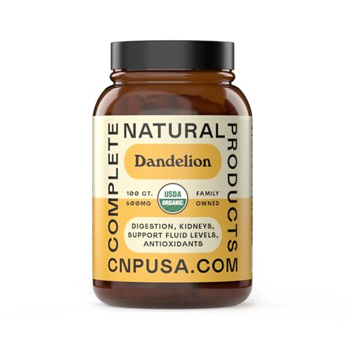Complete Natural Products Pure Organic Dandelion Root Capsules - 600mg Capsules 100 Pills Dried Dandelion Root Herbal Supplement