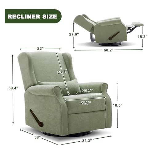 Nursery Swivel Glider Recliner,Rocking Chair Nursery with Footrest,Rocking Recliner Chair for Nursery,Glider Rocker Recliner for Living Room & Bedroom,Green