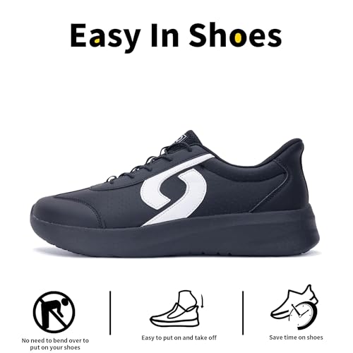 Image of Men's Wide Walking Shoes Tennis Minimalist Sneakers Zero Drop Slip On Comfortable Shoes for Plantar Fasciitis Orthotic Work Standing All Day Blackwhite US 9