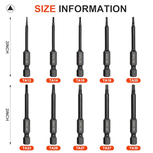 Image of COMOWARE 10pcs Triangle Bit Set (Ta12-Ta30), S2 Steel 1 /4 inch Hex Bit Set, Tamper-Proof Security Torx Bit Sets, CNC Tip Hex Drill Bits Sets, 2 inch Length, Magnetic Drill Bits For Electronic Devices