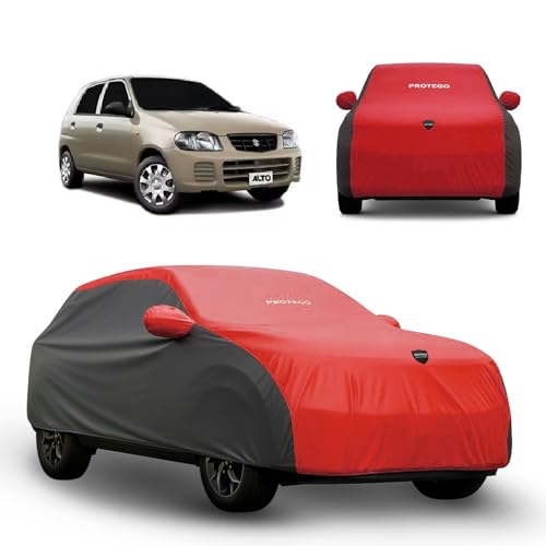 Image of PROTEGO Prime Series India's 1st Anti-Tear Car Cover for Maruti Suzuki Alto LX | Heavy-Duty, Custom Fit, All Weather | 100% Waterproof, Windproof & Hail Resistant | 2-Year Warranty | Red + Black