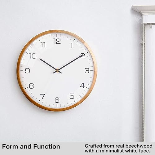 Driini Analog Dome Glass Wall Clock (12") - Wood Frame with White, Modern Face - Battery Operated with Non Ticking Hands - Large Decorative Clocks for Classroom, Office, Living Room, or Bedrooms. - Image 3