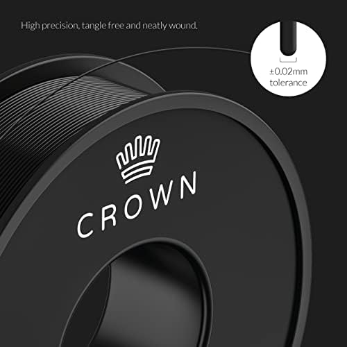 Crown 3D | PLA 3D Printer Filament 1.75mm, High Precision, Dimensional Accuracy ±0.02mm, 1kg Spool (2.2lbs) for 3D Printers & 3D Pens, Vacuum Packaging (Black)