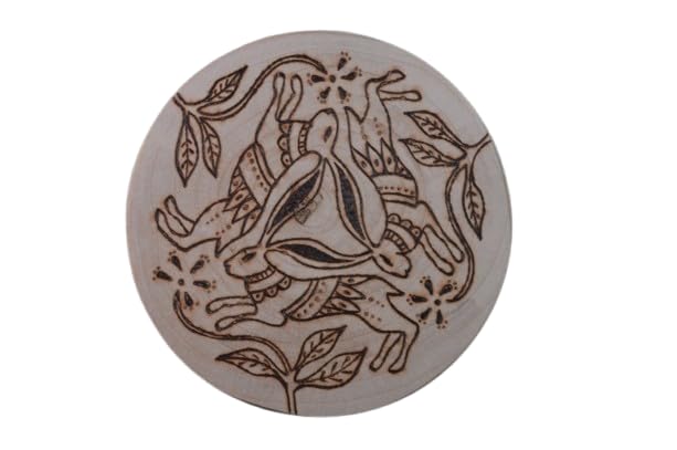 Found Wood Three Hares amulet with pyrography design - Pagan, Wicca, Rituals and Altar Decoration