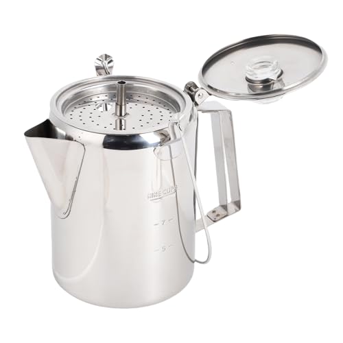 OVAQUIXI Percolador de Café, de 9 Tazas de Acero Inoxidable para Estufa con Filtros para Senderismo, Autocaravanas y Picnics Al Aire Libre (SILVER)