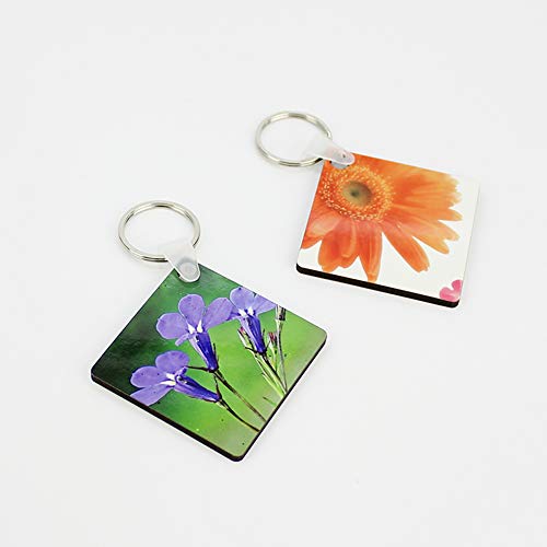 Image of Fbaby 10pcs DIY Sublimation Double-Sided Heat Transfer Keychain Blanks Wooden Hard Board Key Rings White Blank MDF Key Chain for Heat Press (Square)