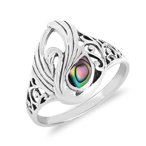Aeravida Majestic Swirl Swan Abalone Shell Wings .925 Sterling Silver Ring | Elegant Wedding Rings For Women | Casual Comfort Fit Silver Rings for Women | Gift for Daughter | Sterling Silver Rings Sizes (6-10)2