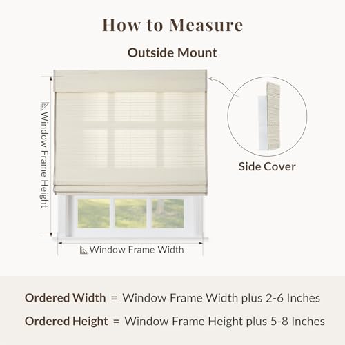 Image of TWOPAGES No Drill Flax Bamboo Blind Natural Cordless Roman Shade for Kitchen Windows Custom Made Light Filtering Blackout Roman Window Shade, Sandstone, 1 Piece