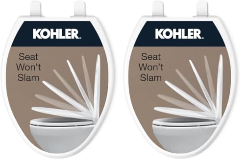 Image of KOHLER 20110-0 Brevia,Slow Close Toilet Seat,Elongated Toilet Seat,Grip-Tight Bumpers Quick-Attach Hardware,White,(Pack of 2)