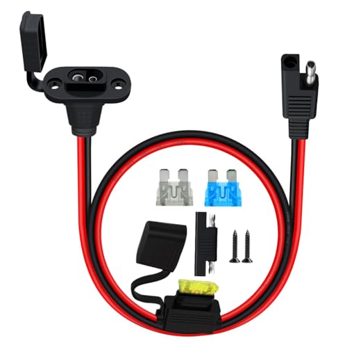 HuaLiSiJi Enchufe SAE con Panel de Instalación 12V 24V Puerto de Pared Lateral Conector SAE 25A 12AWG Cable SAE Moto Macho Hembra con Fusible para Motocicletas, Automóviles, Energía Solar (1m)