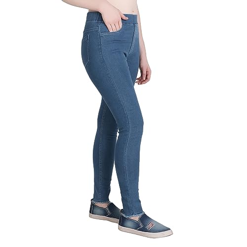 Image of 3 Butterflies!!! Women's Denim Denim Lycra Blend Skinny Fit Jeggings with Stretchable High-Rise Waist Ankle Length Solid Pattern and Elastic Closure Type