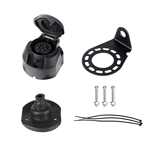 BEIJISTAR Anhänger Steckdose Set 13 Polig mit Gummidichtung und Metallhalterung nach ISO 11446 12V Wasserdichter 13 Poliger Anhängersteckdose 13 Polige Steckdose Steckdose 13 Polig für Anhänger