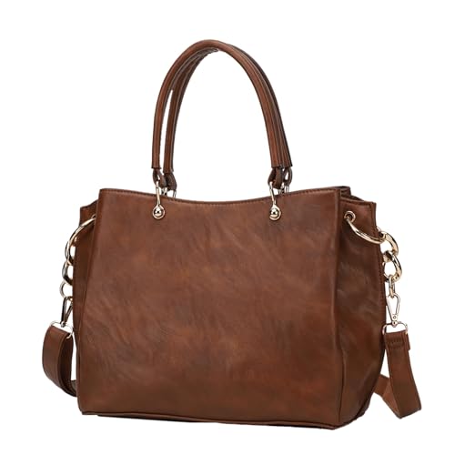 KL928 Women Designer Handbag and Purse, PU Leather Top Handle Satchel Shoulder Bag Tote Bag for Ladies Yellow Brown