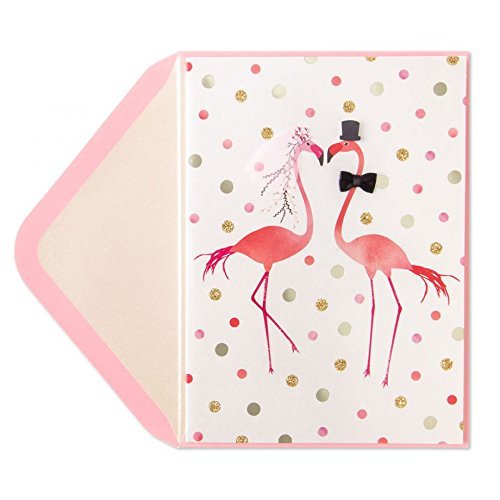 Papyrus Embellished Bride & Groom Flamingo Wedding Card - Warmest congratulations to the lovebirds!/Wishing you the very best on your wedding day and always