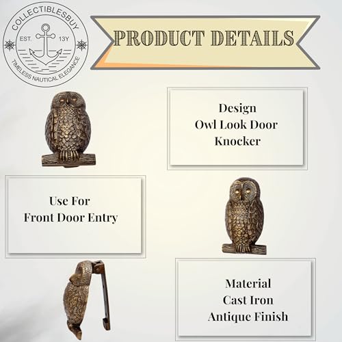 Aldaba de puerta de hierro fundido con diseño de búho para decorar tu jardín rústico 4