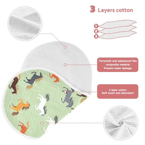 2 Pack Muslin Burp Cloths Horse Light Green Cotton Baby Burp Cloths Extra Absorbent and Soft Spit Up Rags for Newborn Babies, Large 22" x 11"3