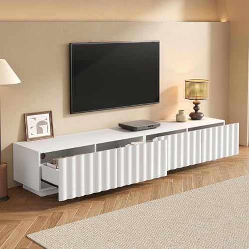 PUGSDRLY Meuble TV 200x40x35cm,Meuble Tele avec 4 Grands Tiroirs(D-Blanc)